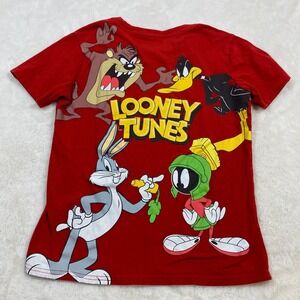 Looney Tunes Graphic Tee Bugs Bunny Daffy Taz Marvin Red Kids Size 14/16